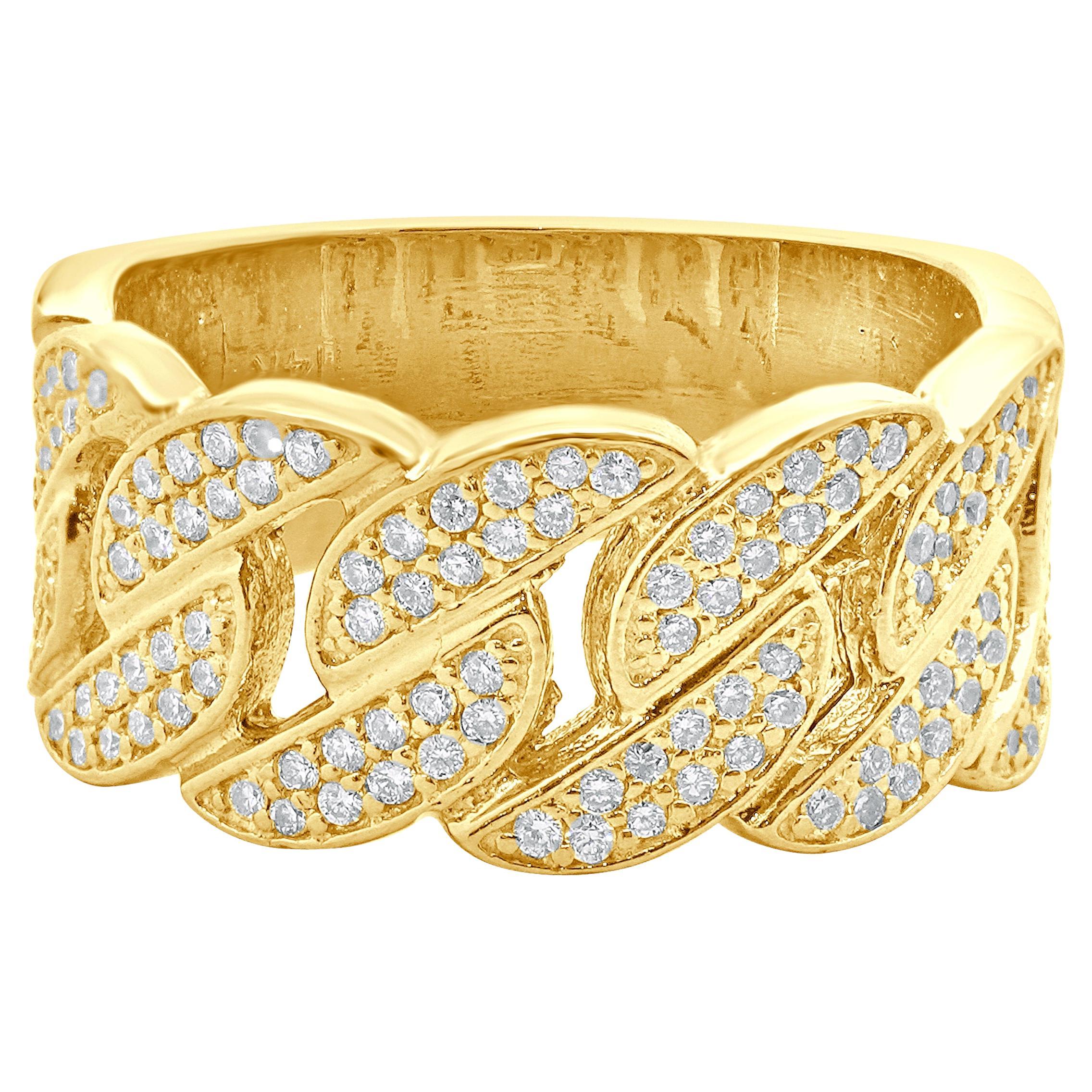 14 Karat Yellow Gold Pave Diamond Cuban Link Ring