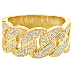 14 Karat Yellow Gold Pave Diamond Cuban Link Ring