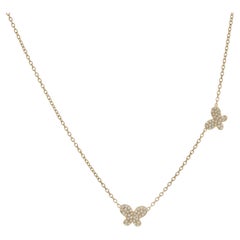 14 Karat Yellow Gold Pave Diamond Double Butterfly Necklace