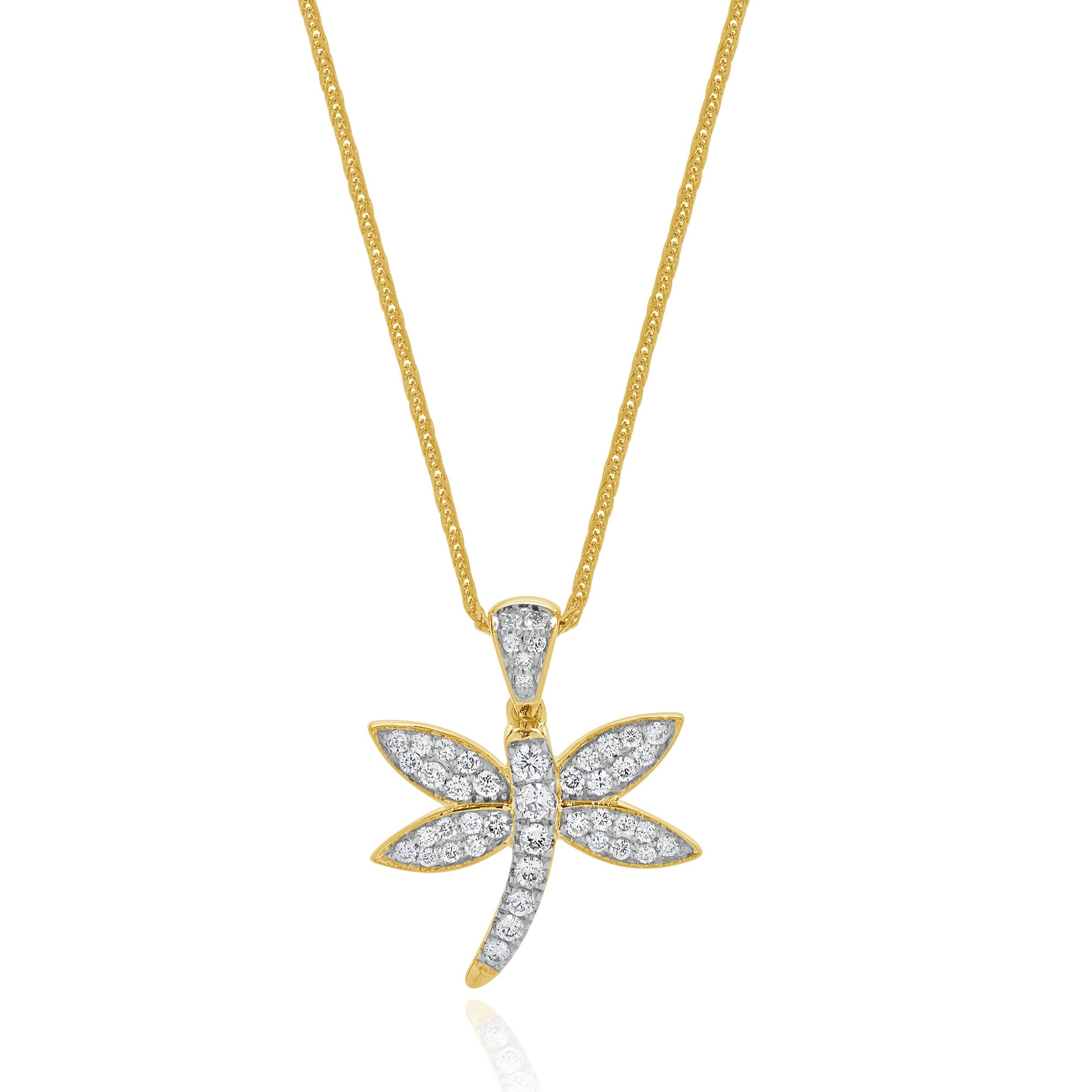Designer: custom
Material:14K yellow gold
Diamonds: 45 round brilliant cut = 0.32cttw
Color: G 
Clarity: VS2
Dimensions: necklace measures 18-inches in length 
Weight: 3.50 grams

