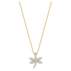 14 Karat Yellow Gold Pave Diamond Dragonfly Necklace