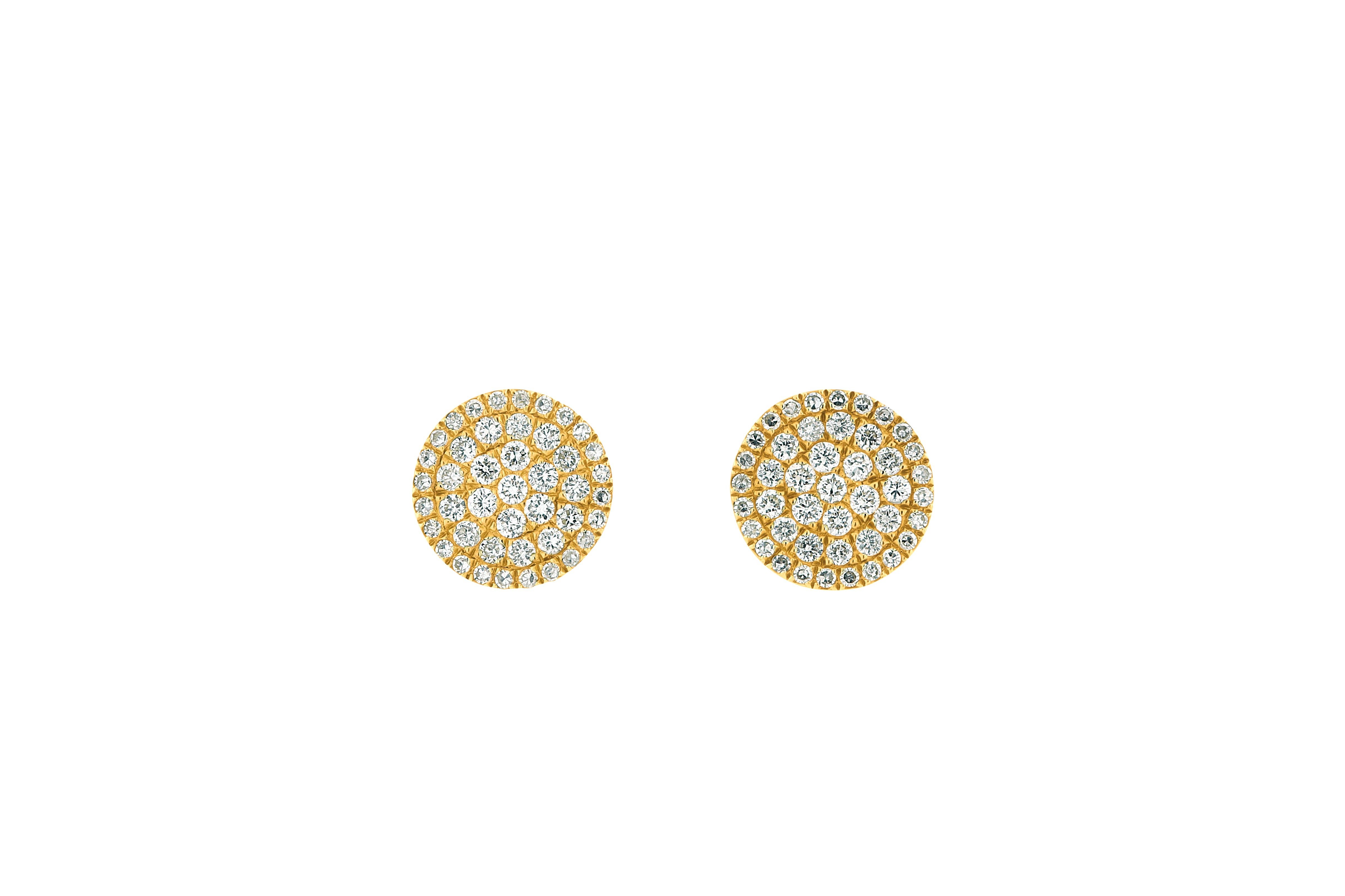 Pendientes de diamantes con pavé de oro amarillo de 14 quilates en venta 1