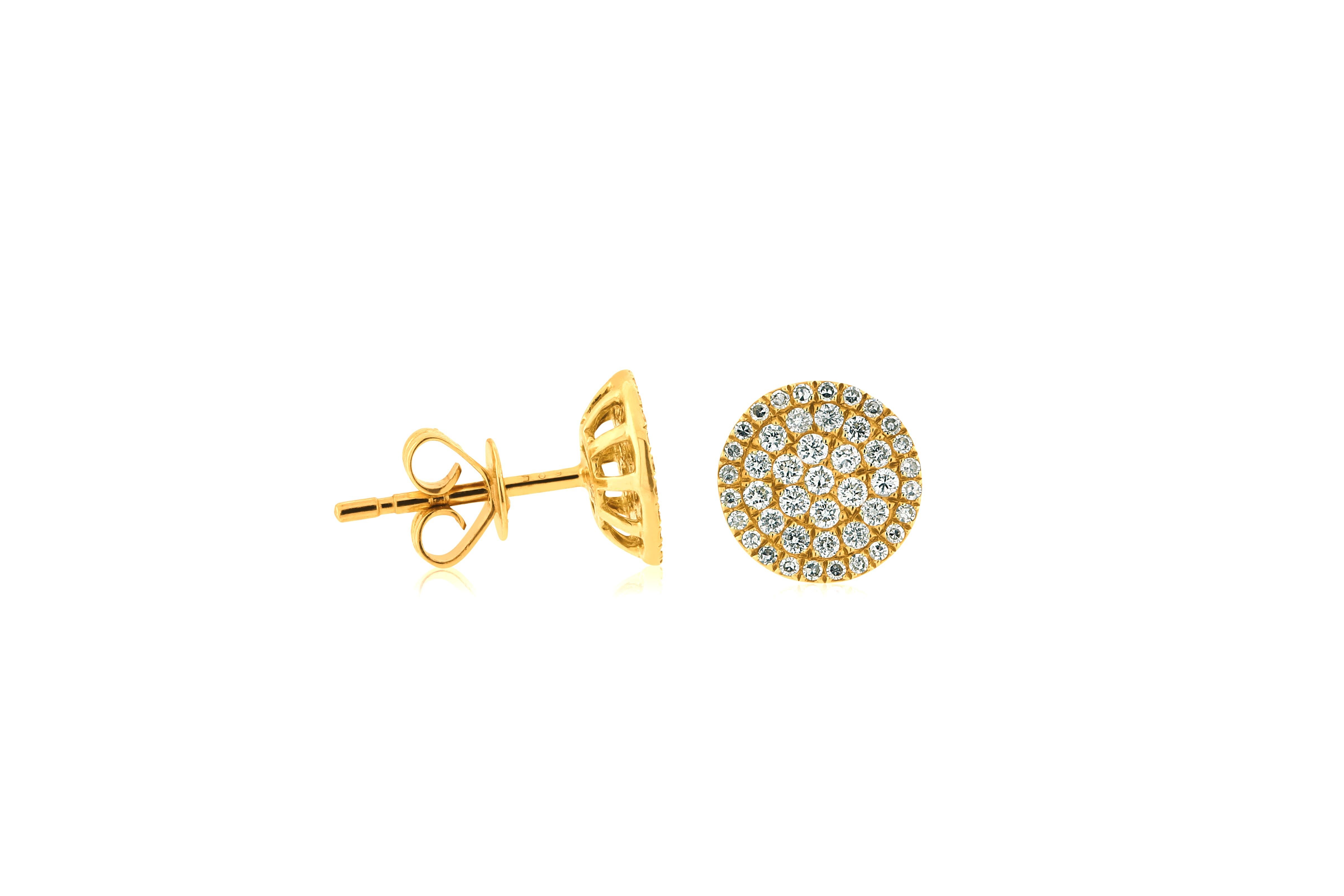 14 Karat Yellow Gold Pave Diamond Earrings For Sale 2
