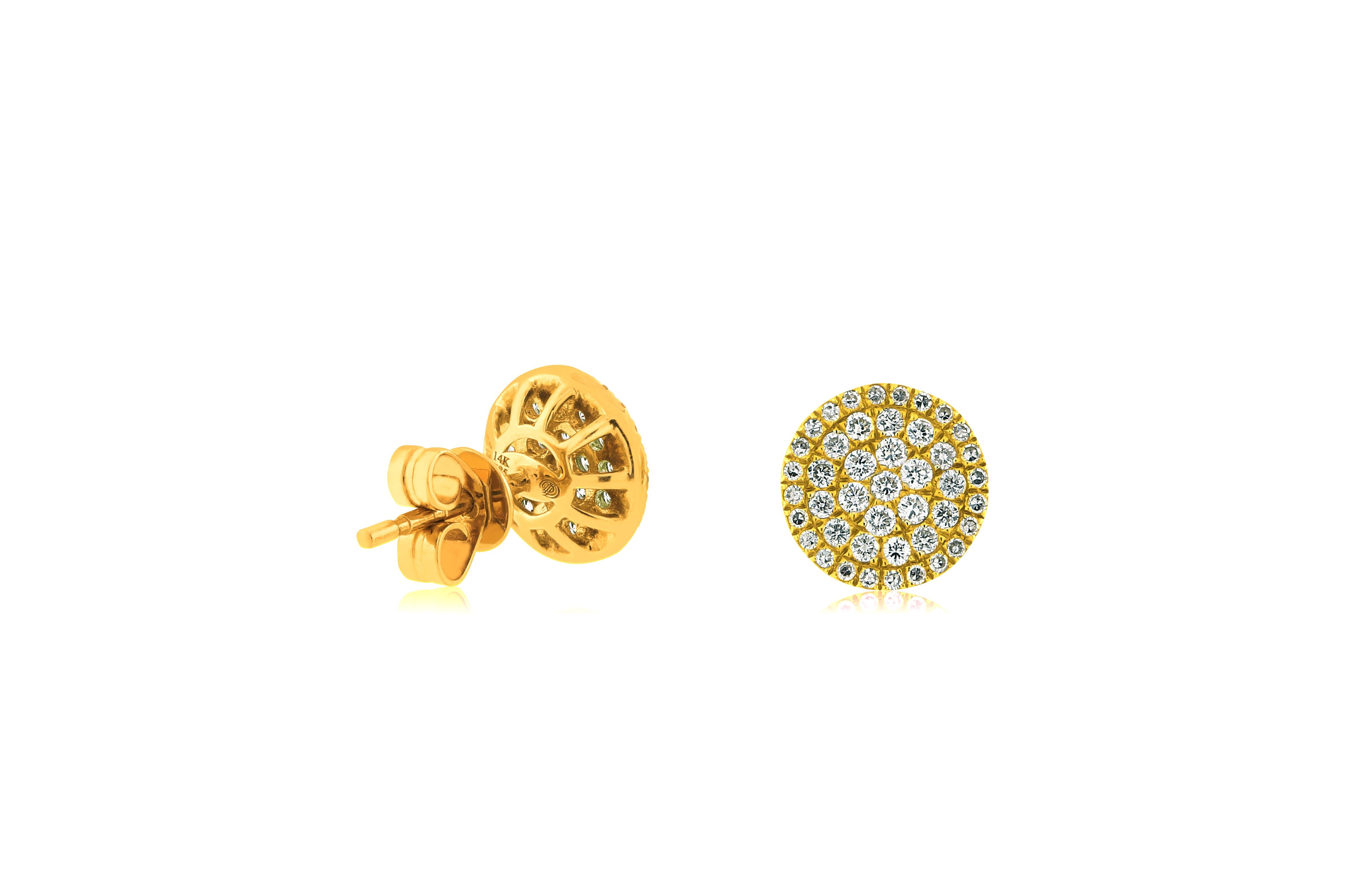 14 Karat Yellow Gold Pave Diamond Earrings For Sale 3