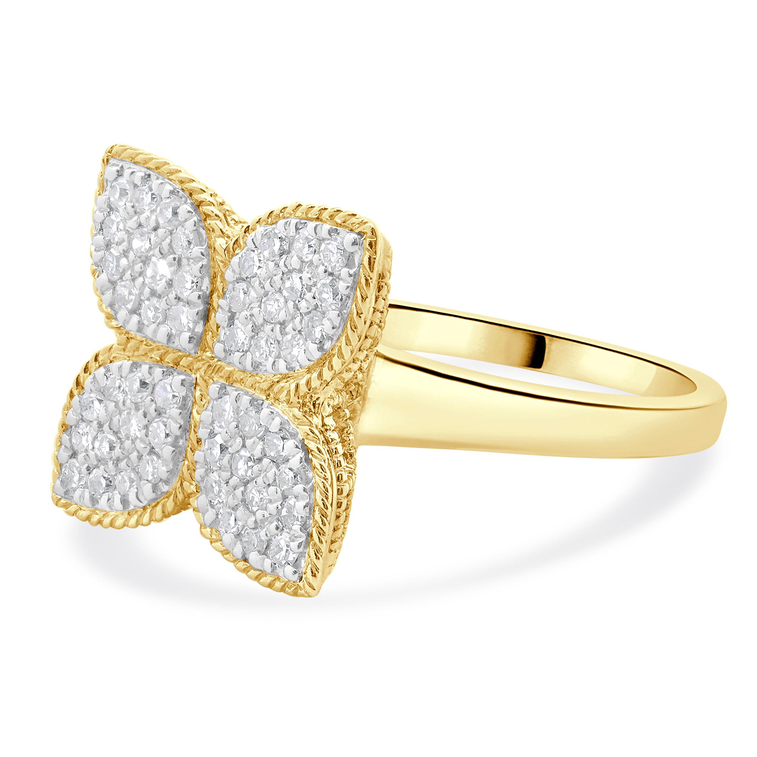 Designer: custom
Material: 14K yellow gold
Diamond: 48 round brilliant cut = 0.20cttw
Color: H
Clarity: SI2
Ring size: 6 (please allow two additional shipping days for sizing requests)
Weight: 6.04 grams
