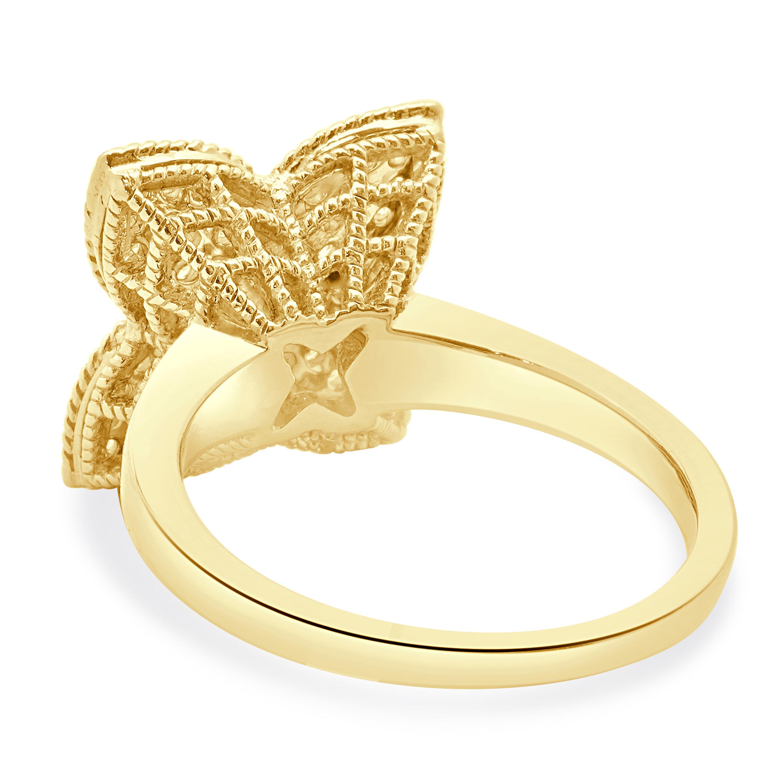 Round Cut 14 Karat Yellow Gold Pave Diamond Flower Ring