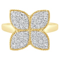 14 Karat Yellow Gold Pave Diamond Flower Ring