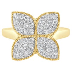 14 Karat Yellow Gold Pave Diamond Flower Ring