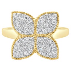 Anillo Flor Diamante Pave Oro Amarillo 14 Kilates