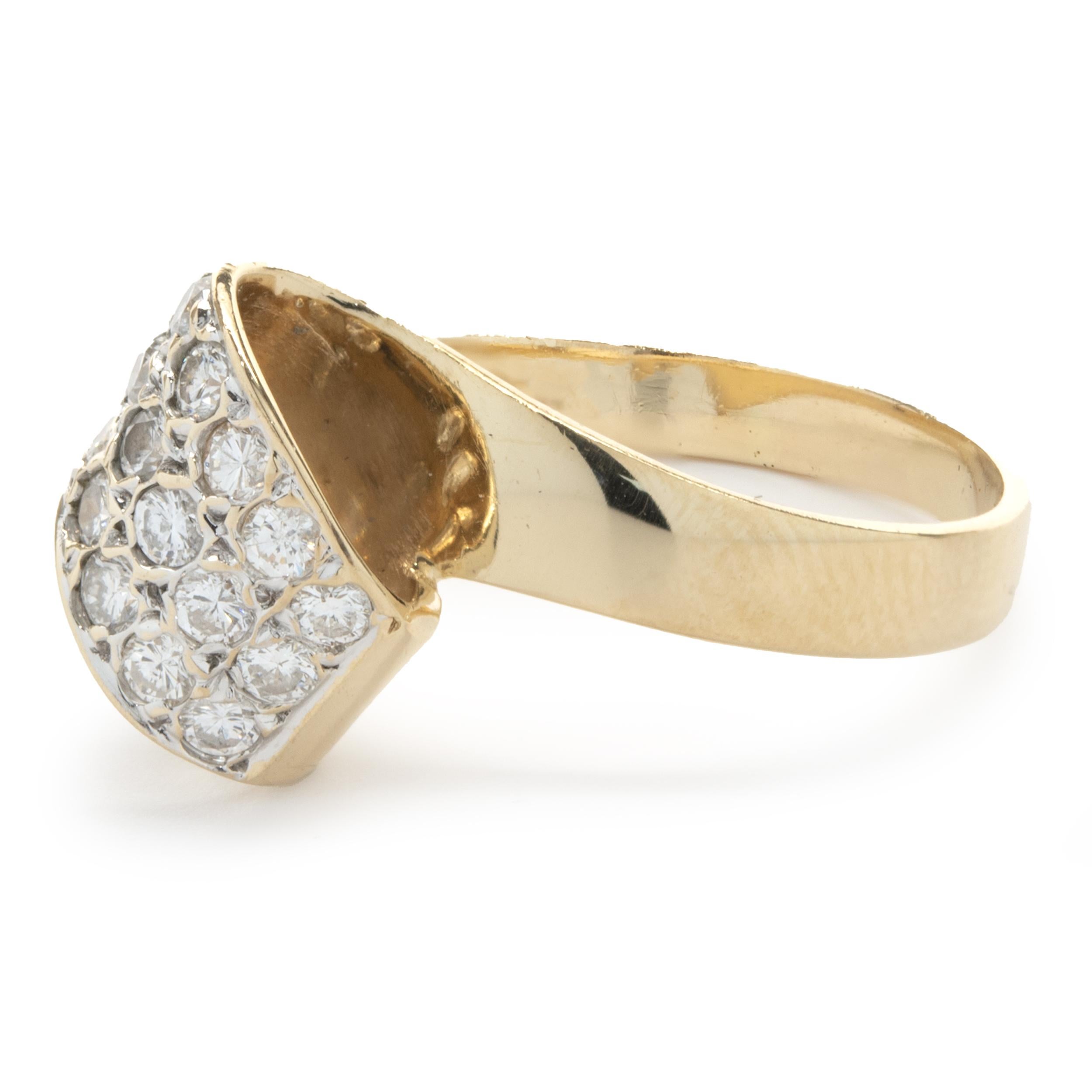 Round Cut 14 Karat Yellow Gold Pave Diamond Foldover Ring For Sale