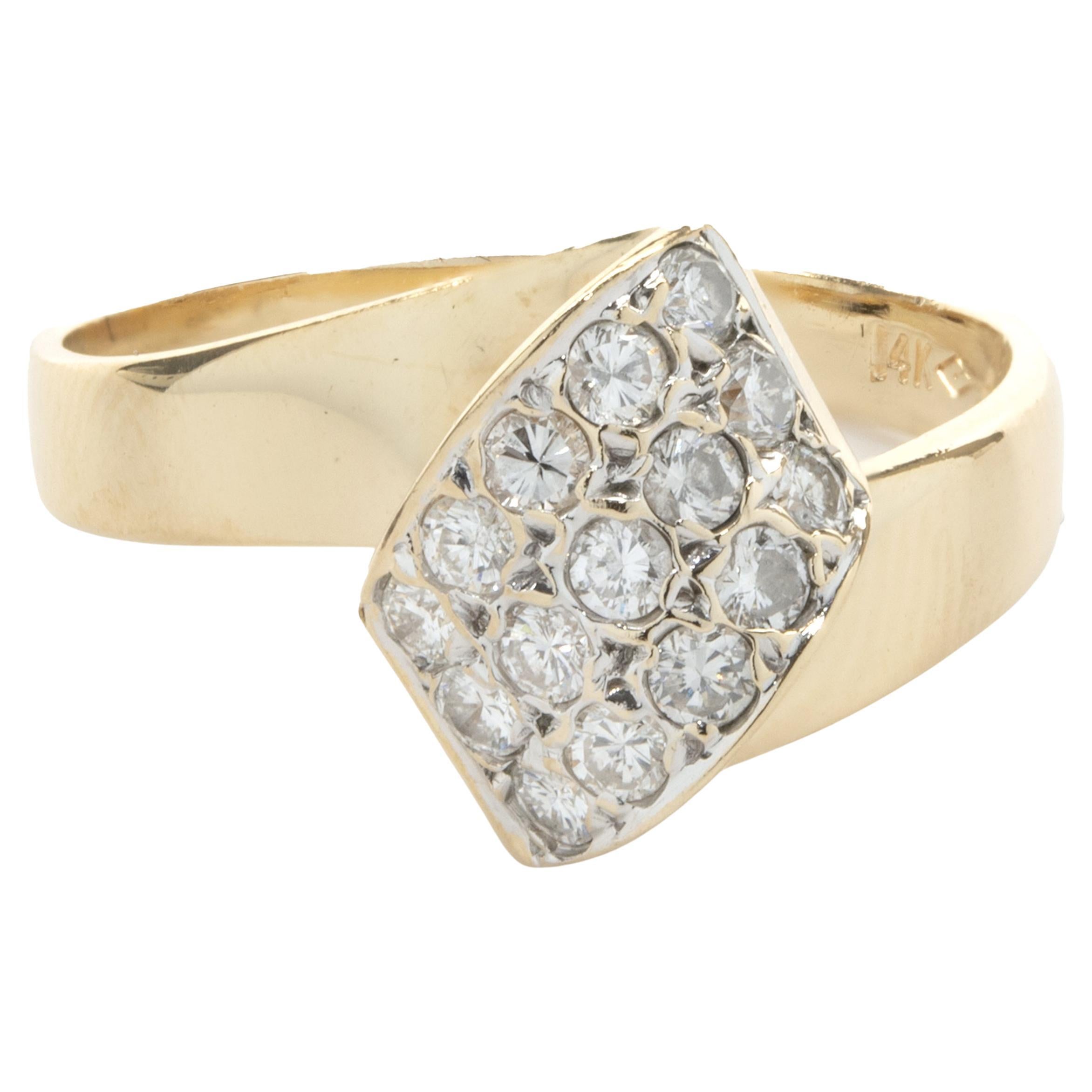 14 Karat Yellow Gold Pave Diamond Foldover Ring For Sale