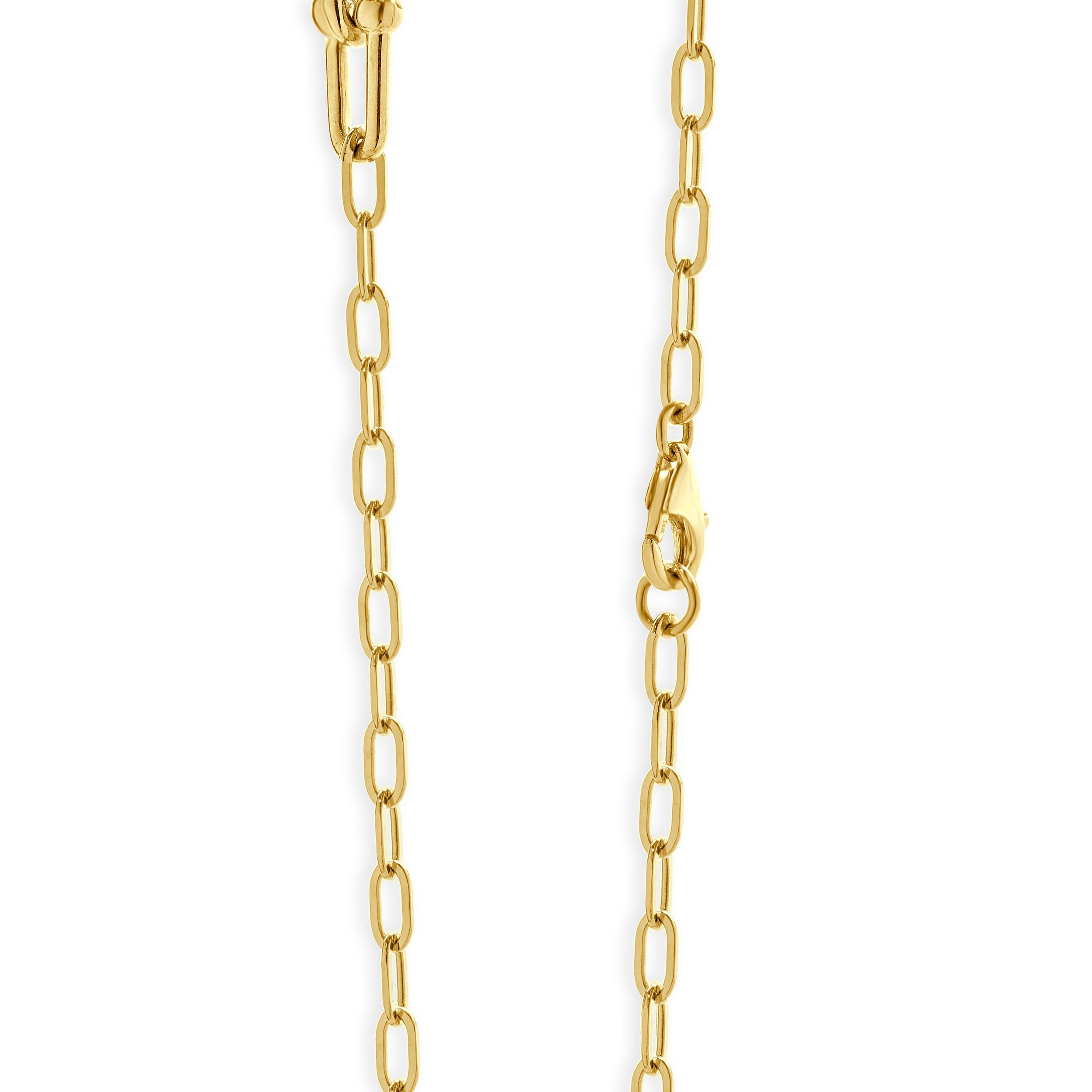 Round Cut 14 Karat Yellow Gold Pave Diamond Hardwear Station Necklace For Sale