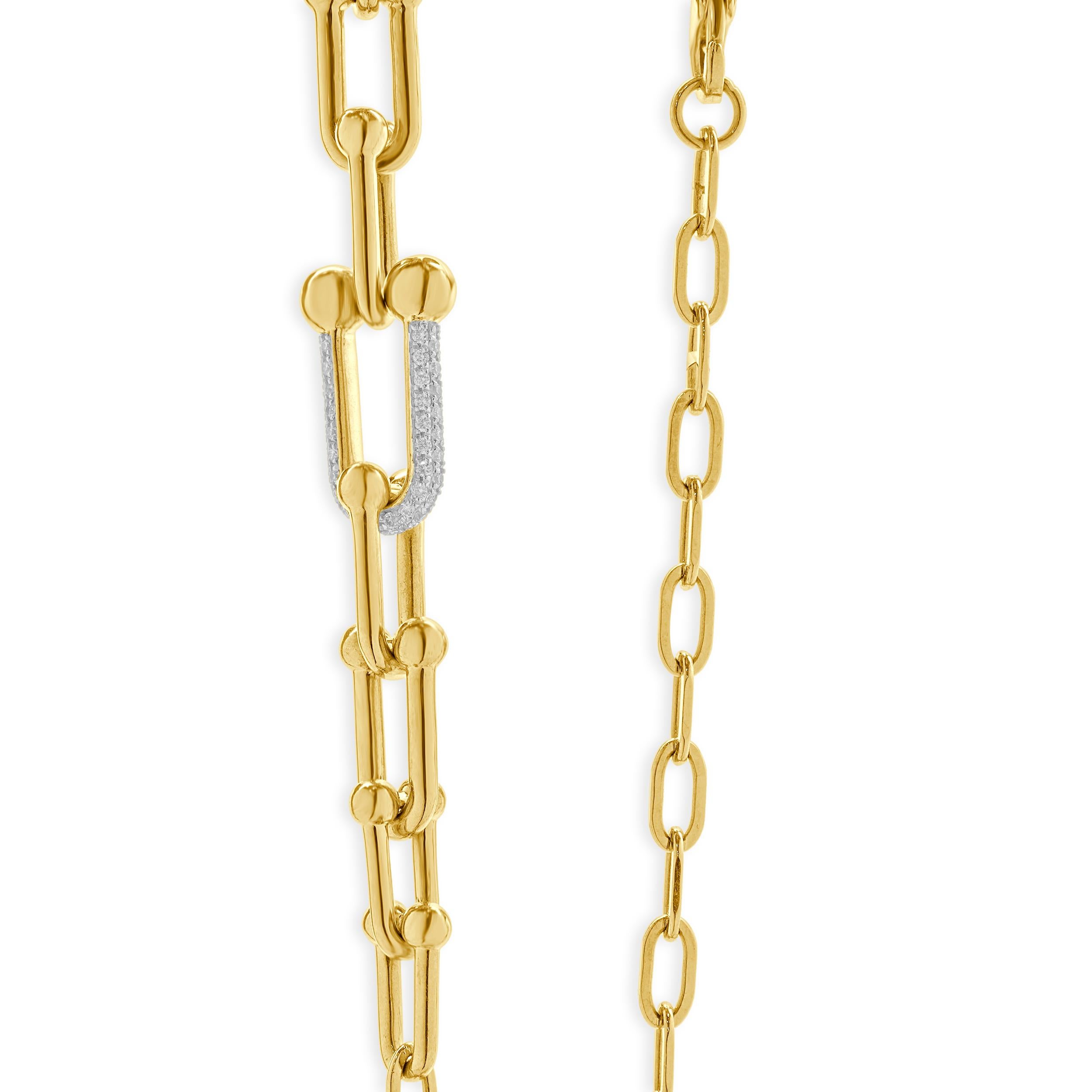 14 Karat Yellow Gold Pave Diamond Hardwear Station Necklace In Excellent Condition For Sale In Scottsdale, AZ