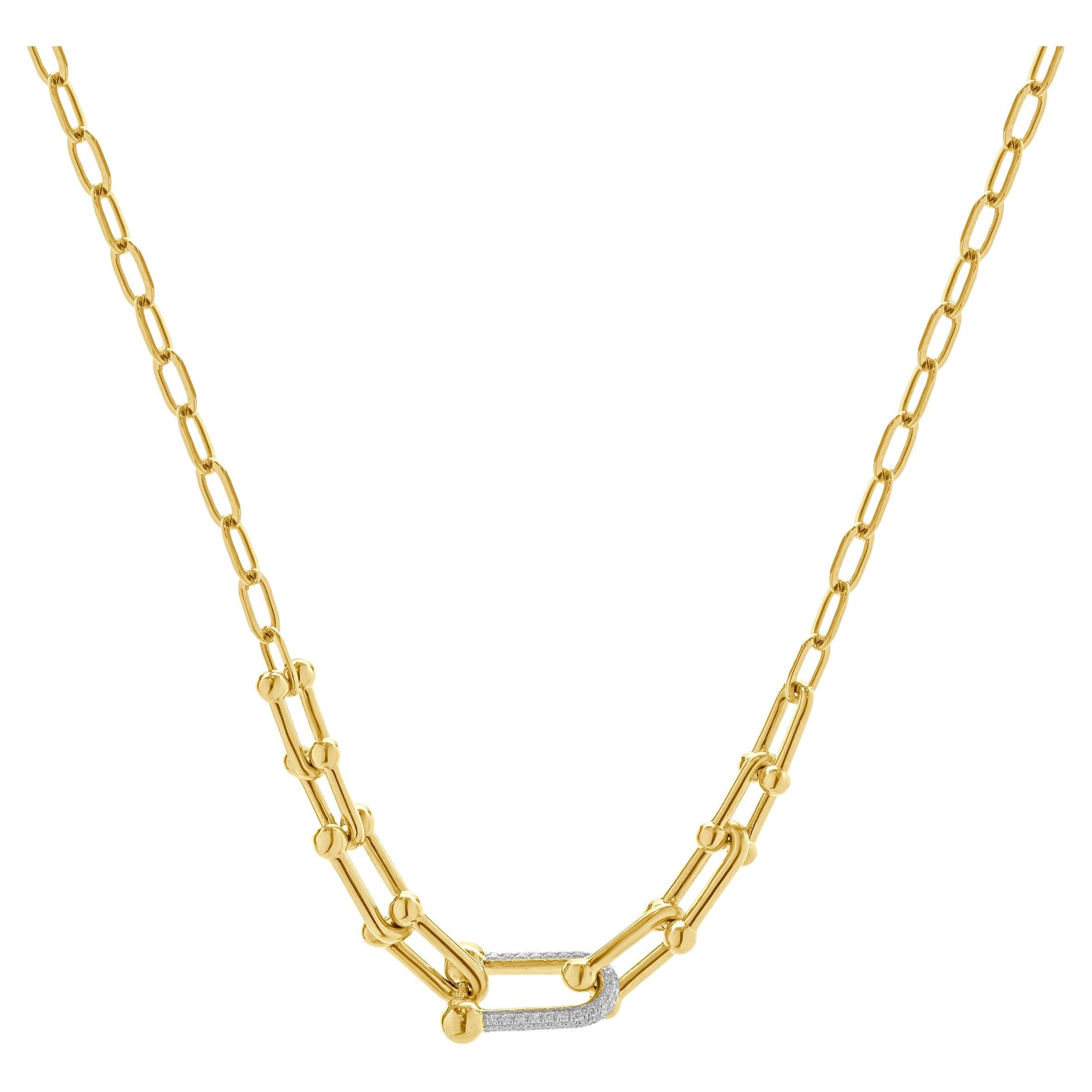 14 Karat Yellow Gold Pave Diamond Hardwear Station Necklace