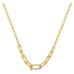 14 Karat Yellow Gold Pave Diamond Hardwear Station Necklace