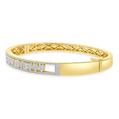14 Karat Yellow Gold Pave Diamond Heart "Love" Sliding Hinged Bangle Bracelet 6.