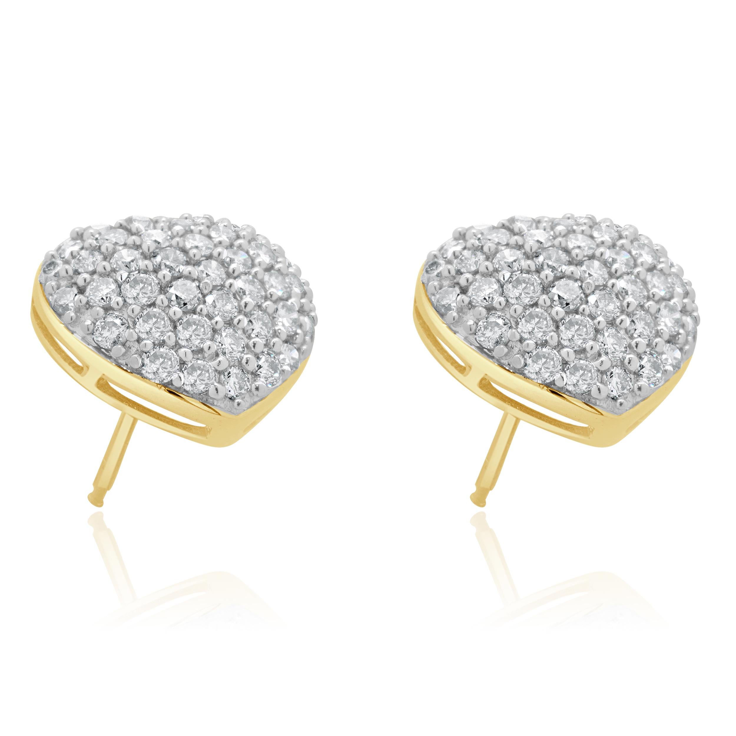 Designer: custom design
Material: 14K yellow gold
Diamonds: 80 round brilliant cut = 1.20cttw
Color: H 
Clarity: SI1-2
Dimensions: earrings measure 15 x 10mm 
Weight: 2.76 grams
