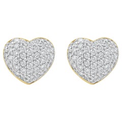 Pendientes de oro amarillo de 14 quilates con pavé de diamantes en forma de corazón