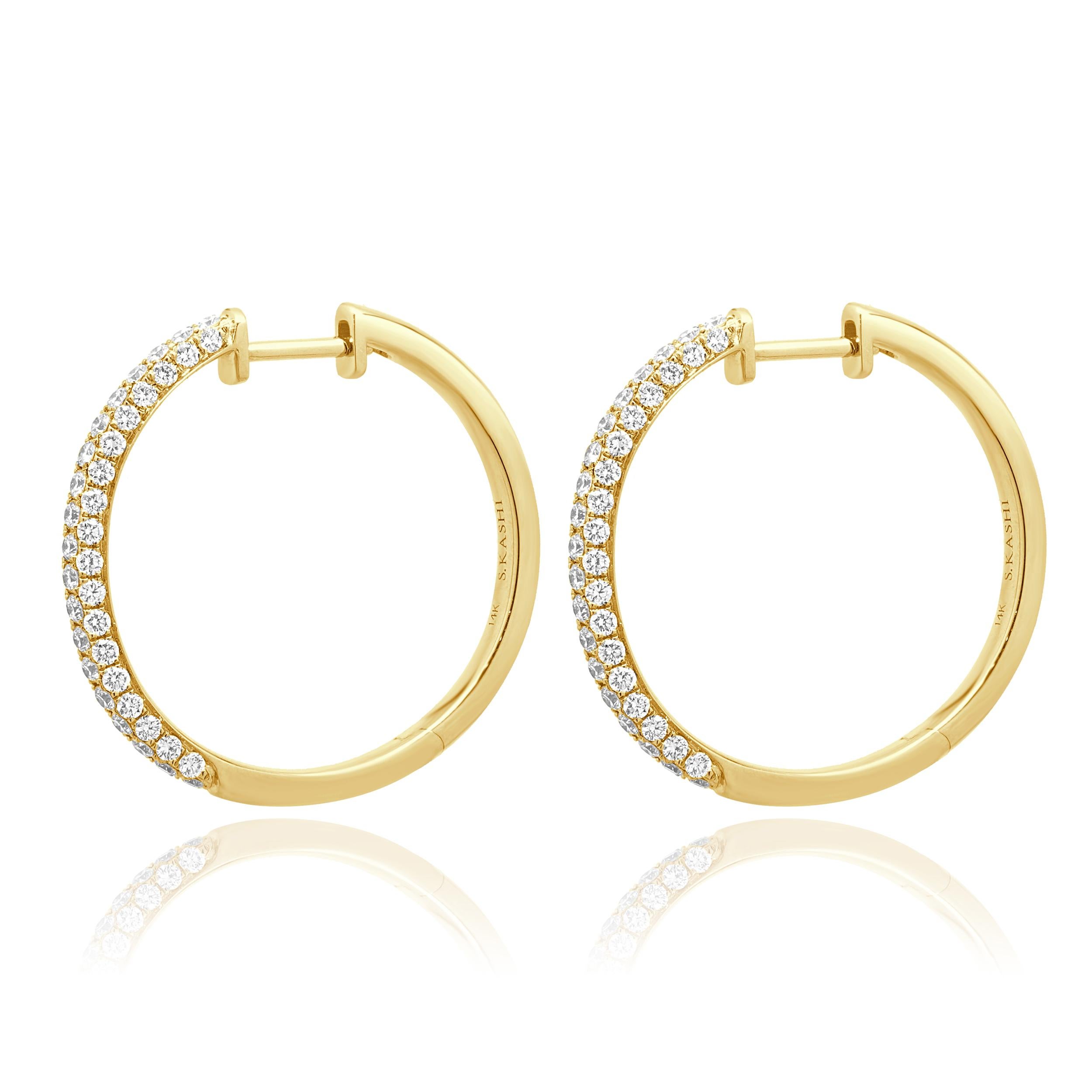 Material: 14k yellow gold
Diamonds: 1.05cttw
Color: G
Clarity: SI1
Dimensions: earrings measure approximately 24.5mm x 24.5mm
Weight: 5.43 grams
