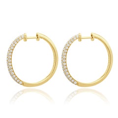 14 Karat Yellow Gold Pave Diamond Hoop Earrings