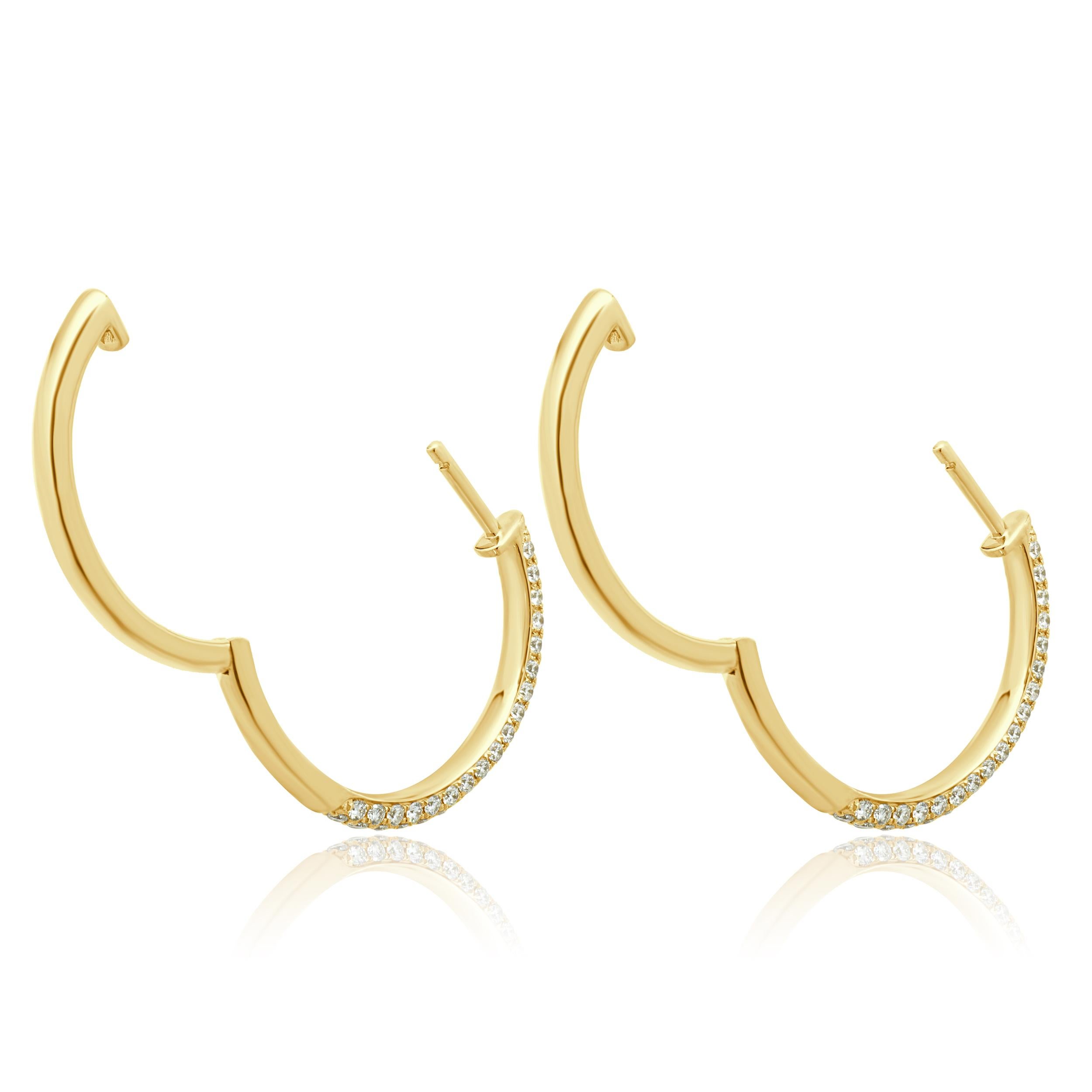 14 Karat Yellow Gold Pave Diamond Hoop Earrings In condizioni ottime in vendita a Scottsdale, AZ