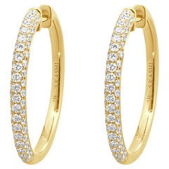 14 Karat Yellow Gold Pave Diamond Hoop Earrings