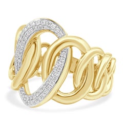 14 Karat Yellow Gold Pave Diamond Interlocking Oval Link Ring