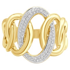 14 Karat Yellow Gold Pave Diamond Interlocking Oval Link Ring