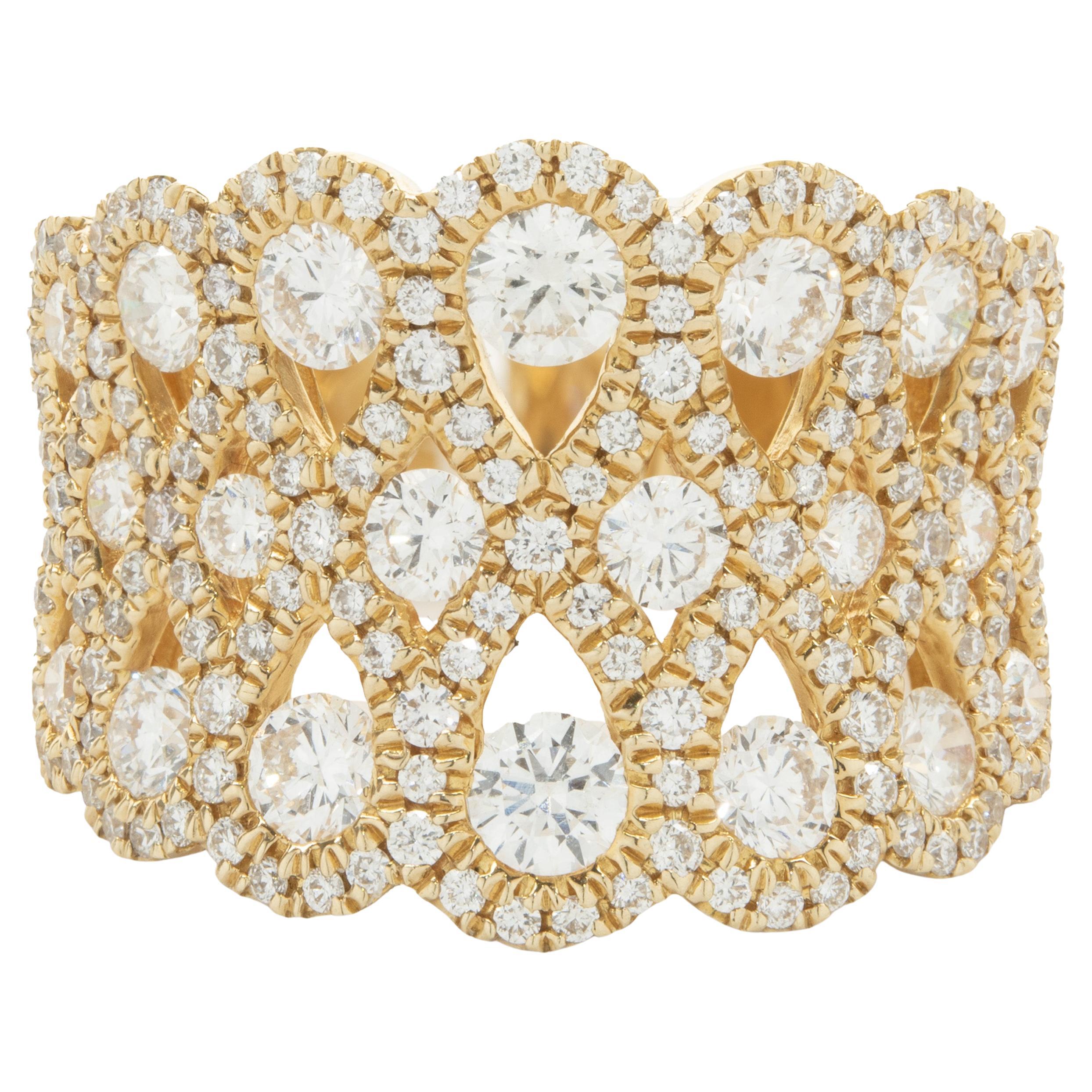14 Karat Yellow Gold Pave Diamond Lace Ring For Sale