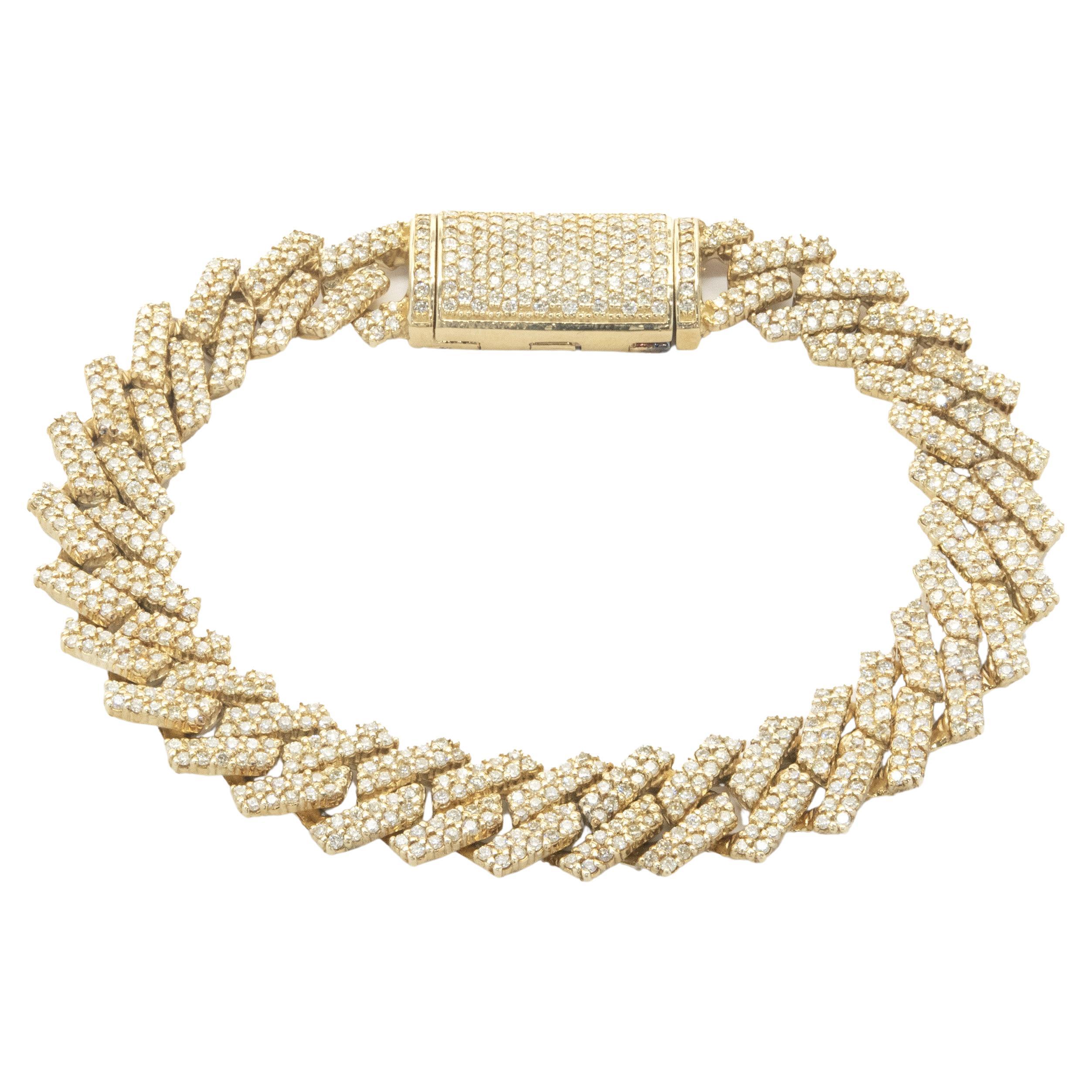 14 Karat Yellow Gold Pave Diamond Miami Cuban Link Bracelet