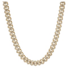 Used 14 Karat Yellow Gold Pave Diamond Miami Cuban Link Necklace