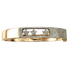 14 Karat Yellow Gold Pave Diamond Movable Stars Bangle Bracelet #17760