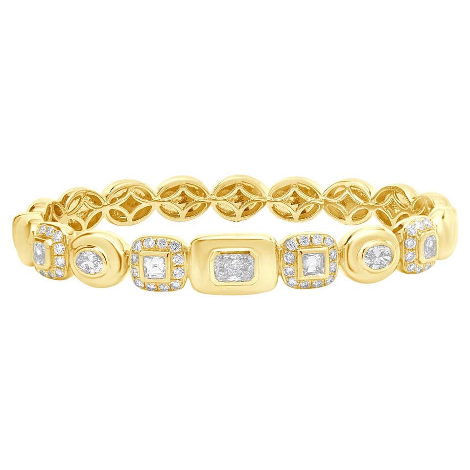 Triangle Bangles 18 Karat Yellow Gold Pave Diamond Triangle Station Bangle Bracelet For ...