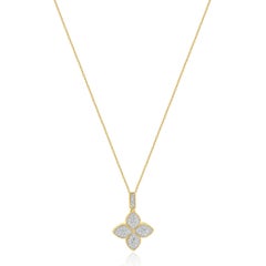 14 Karat Yellow Gold Pave Diamond Quatrefoil Necklace
