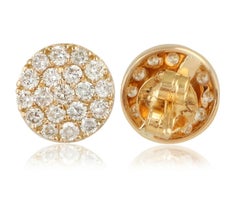 14 Karat Yellow Gold Pave Diamond Round Stud Earrings