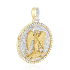 Pendentif en or 14 carats avec diamants pavés « Saint Michel-Ange terrassant le dragon »