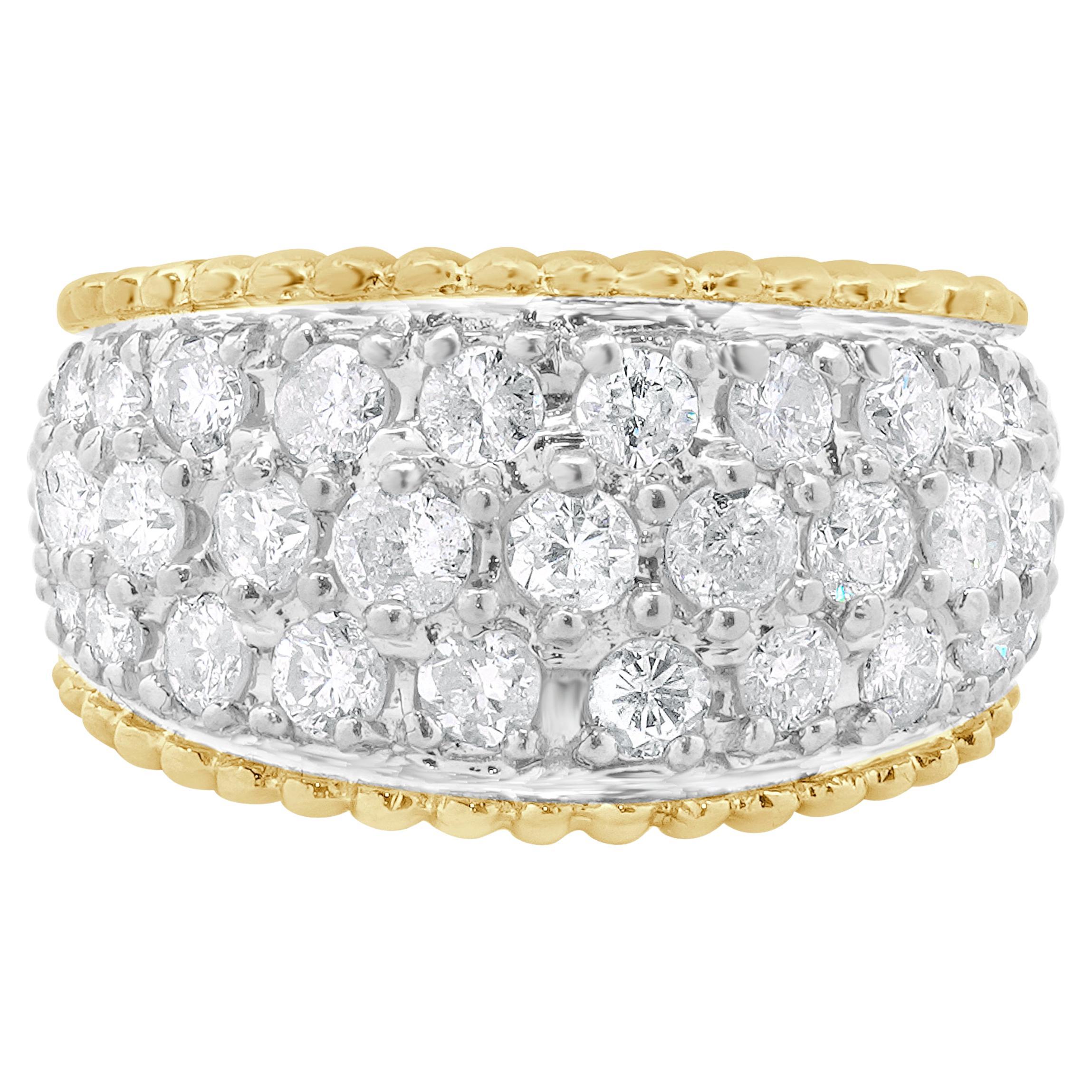 Bandeau Cigar en or jaune 14 carats, pavé de diamants et festonné