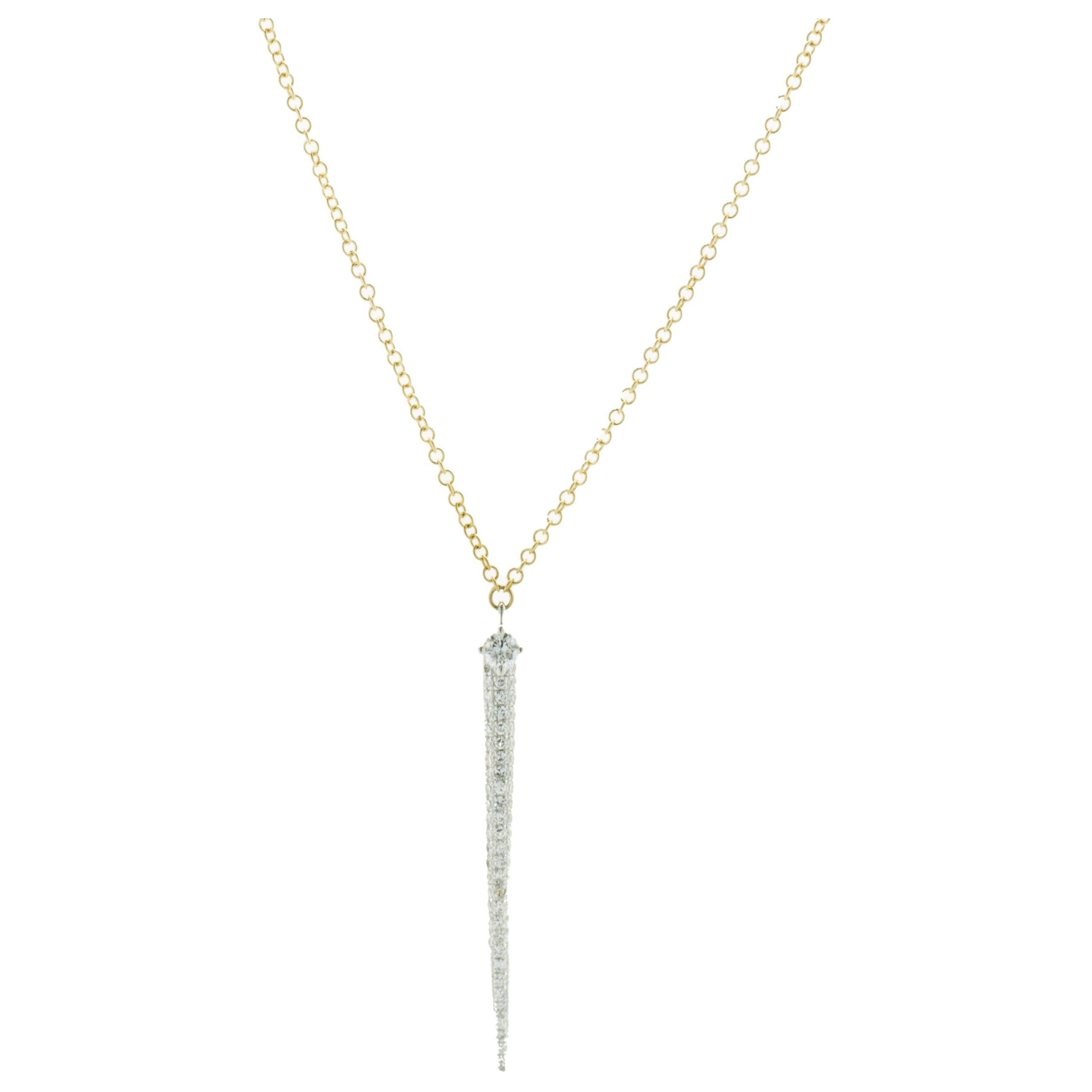 Collana a lancia in oro giallo 14 carati con pavé di diamanti