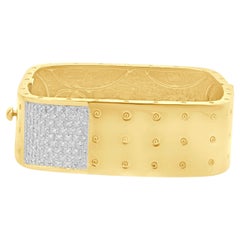 14 Karat Yellow Gold Pave Diamond Square Bangle Bracelet