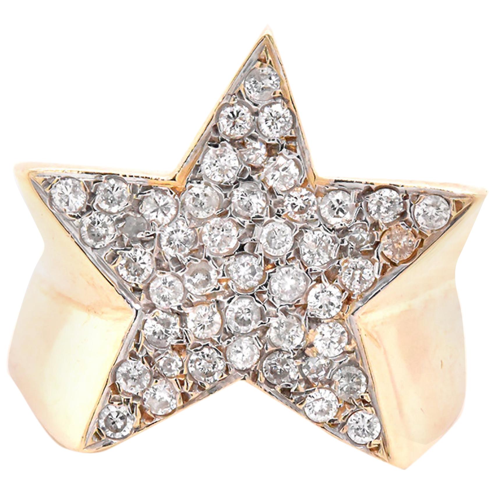14 Karat Yellow Gold Pave Diamond Star Ring