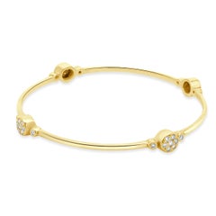 14 Karat Yellow Gold Pave Diamond Station Bangle Bracelet