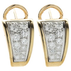 14 Karat Yellow Gold Pave Diamond Triangular Huggie Hoop Earrings