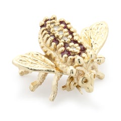 14 Karat Yellow Gold Pave Ruby and Diamond Bee Pin
