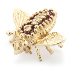 14 Karat Yellow Gold Pave Ruby and Diamond Bee Pin