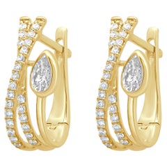 Pendientes de aro doble cruzados de oro amarillo de 14 quilates con diamantes redondos y talla pera
