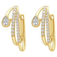Pendientes de aro doble de oro amarillo de 14 quilates con diamantes redondos y talla pera