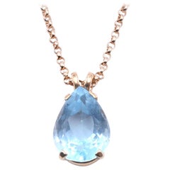 14 Karat Yellow Gold Pear Cut Blue Topaz Necklace