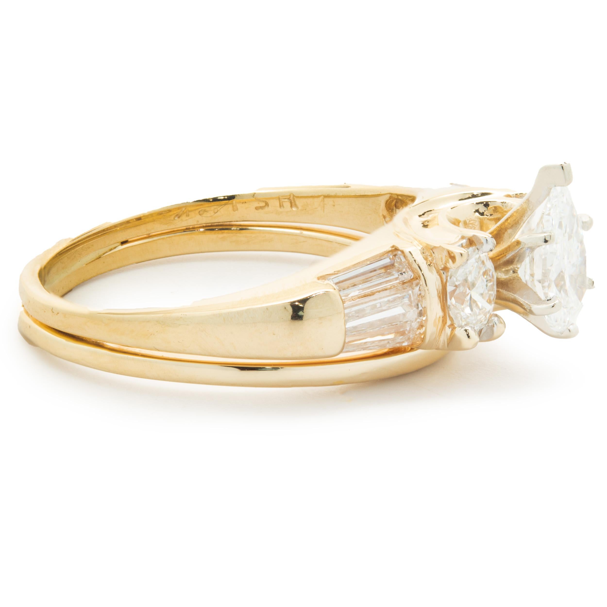 Women's 14 Karat Yellow Gold Pear Cut Diamond Engagement Ring For Sale