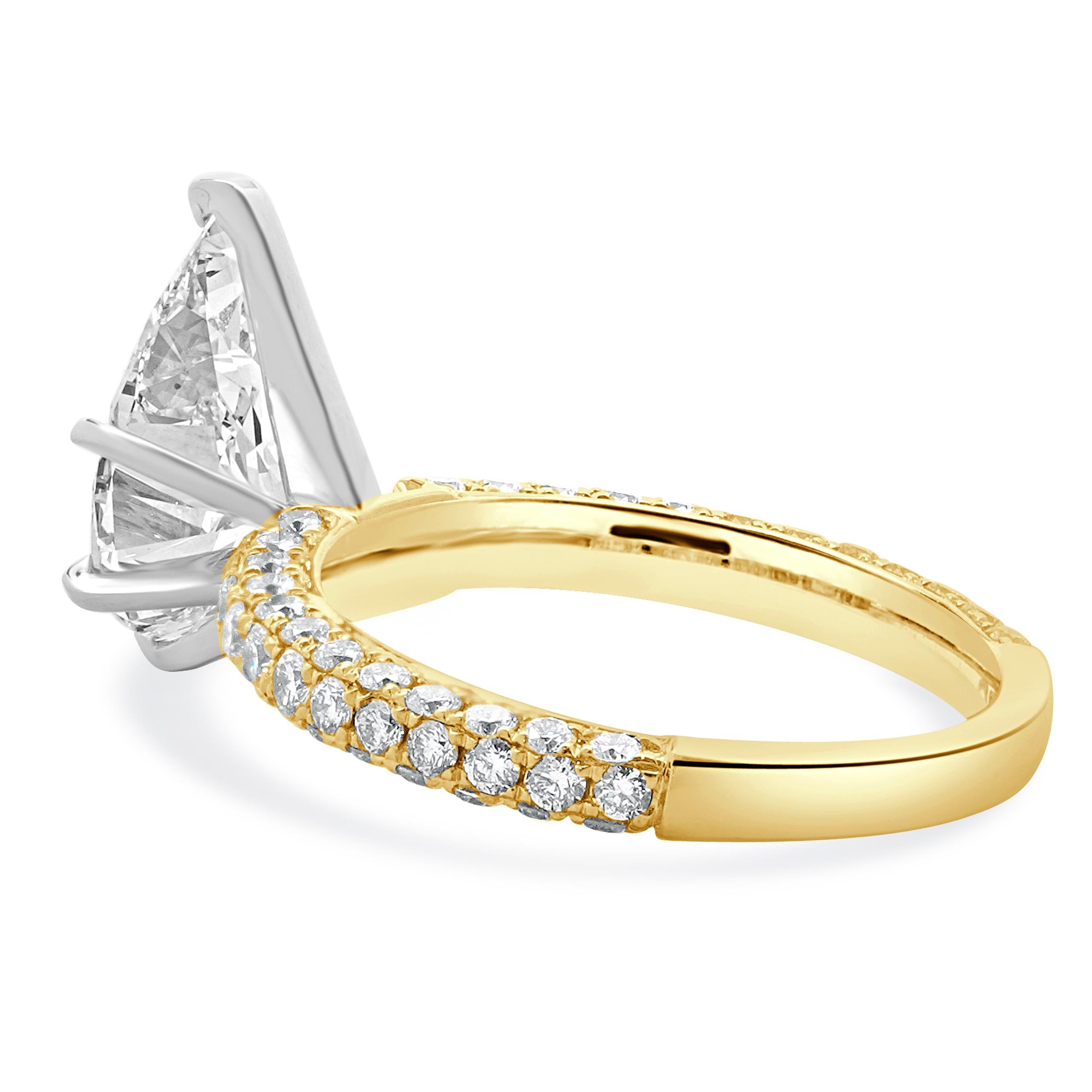Women's 14 Karat Yellow Gold Pear Cut Diamond Engagement Ring For Sale