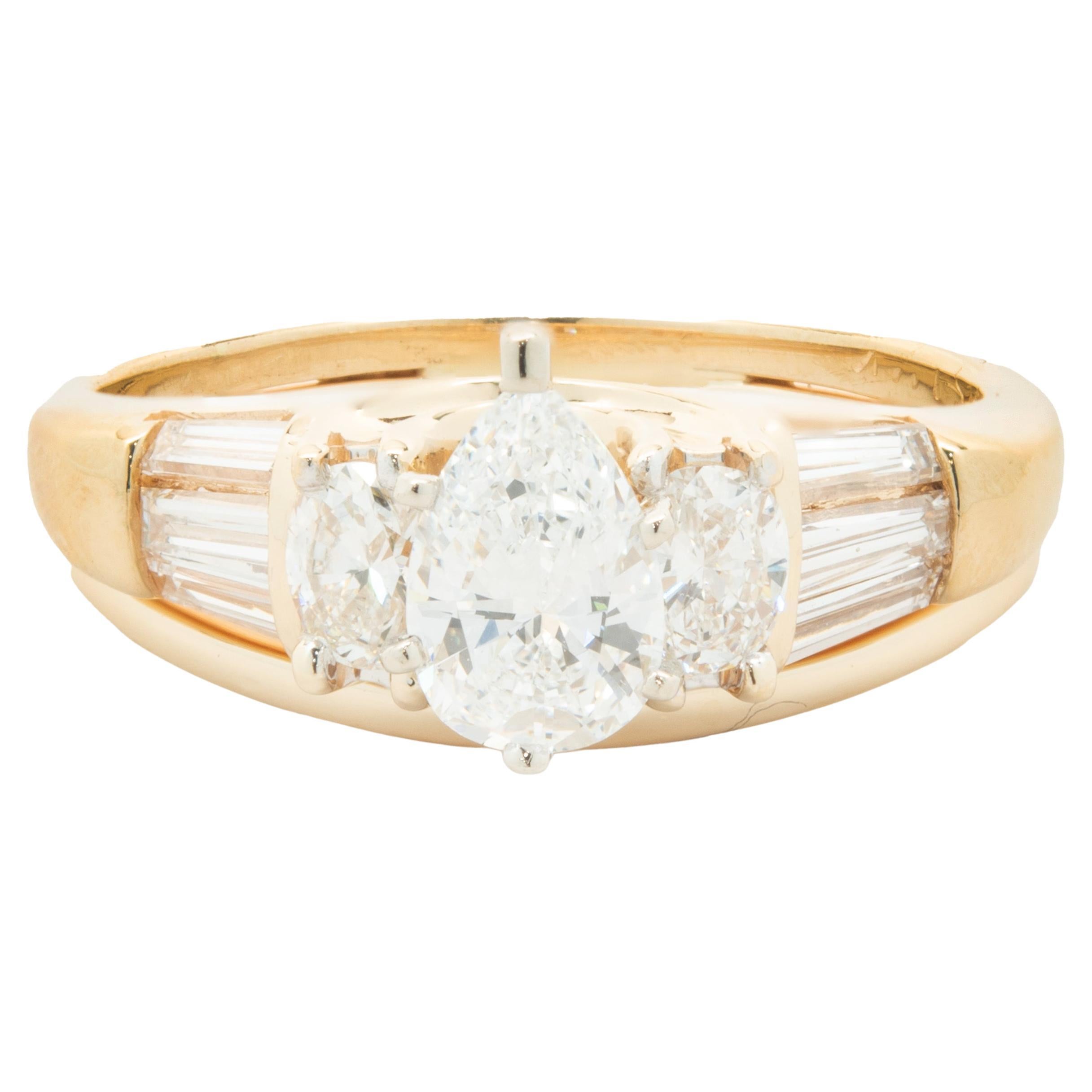 14 Karat Yellow Gold Pear Cut Diamond Engagement Ring For Sale